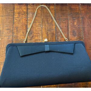 Vintage 1950s Black Cocktail Evening Handbag Clutch Chain Handle Fabric‎ 11x5